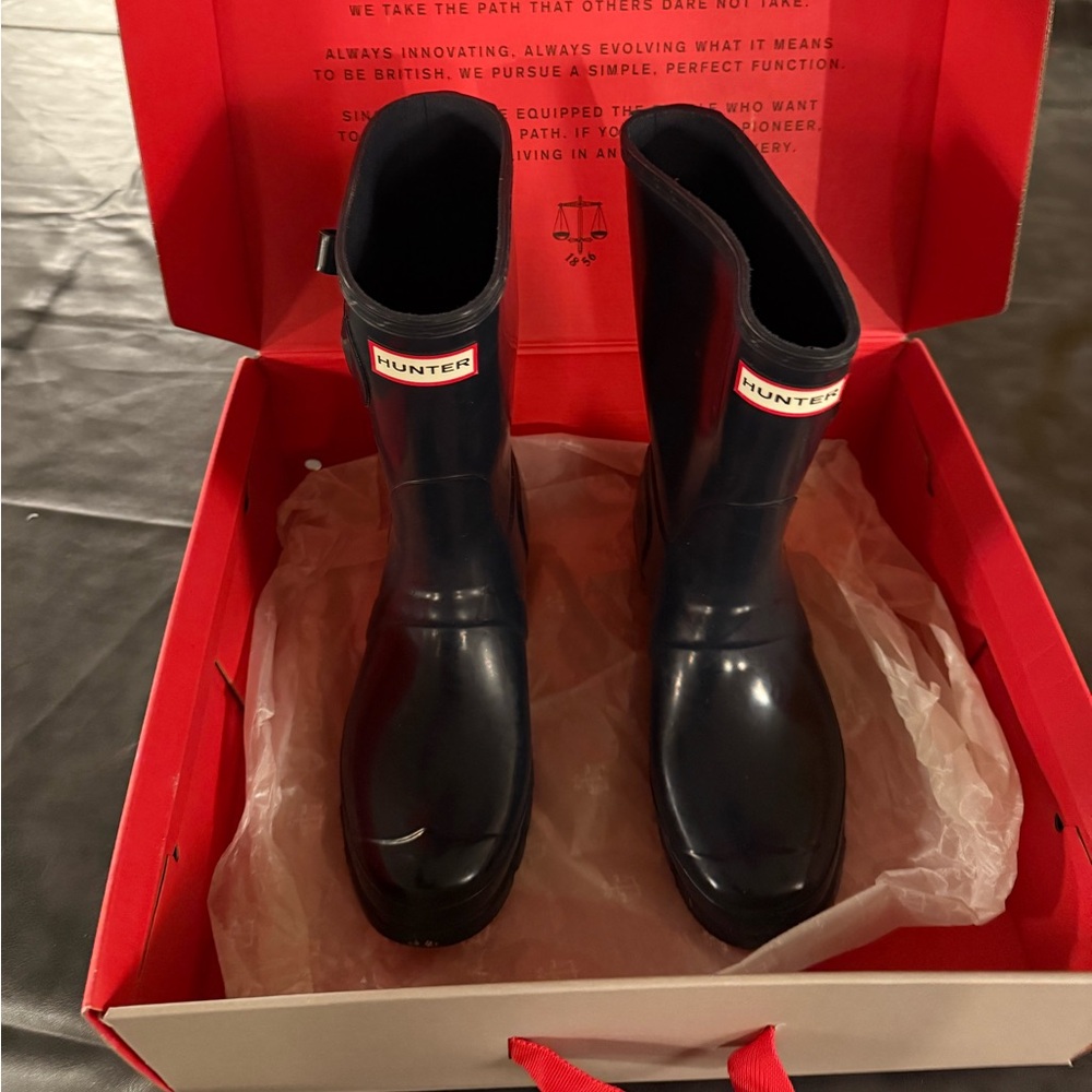Hunter Short Gloss Boots Navy